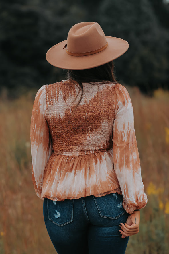 Rose Shimmer Tie Dye Smocked Blouse