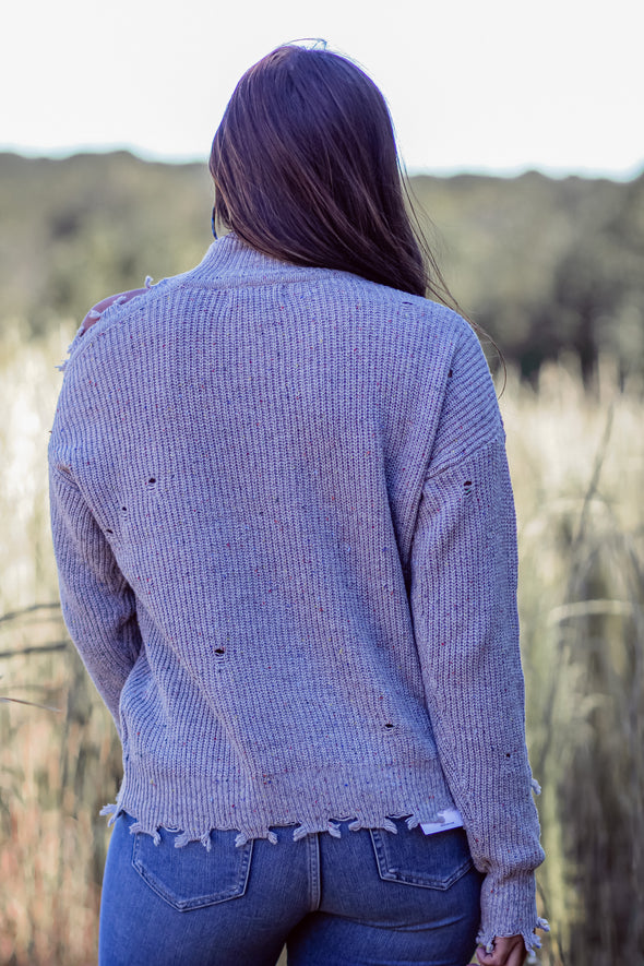 Heather Grey Distressed Multi Speckled Sweater