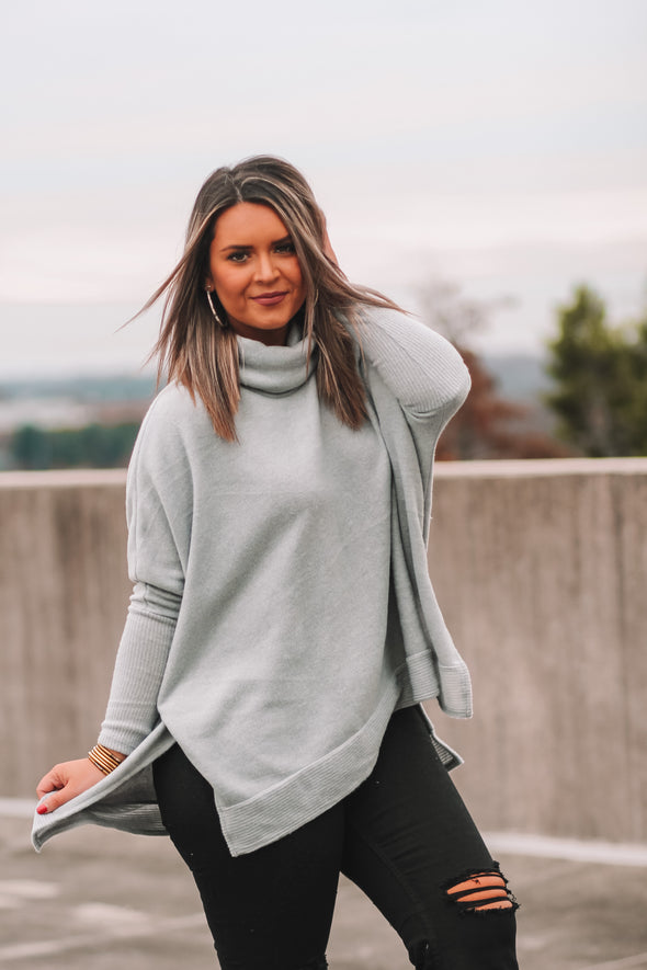 Heather Grey Brushed Knit Cowl Neck Top