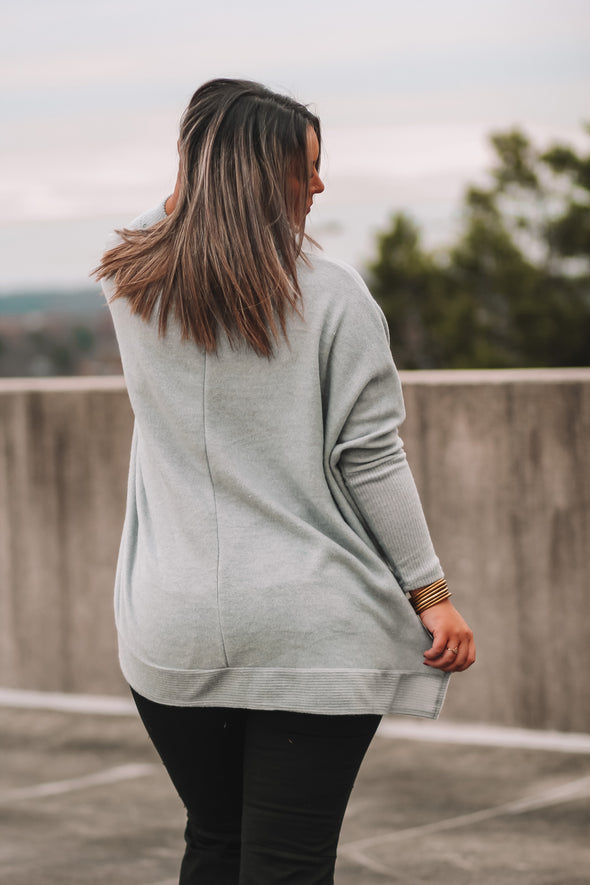 Heather Grey Brushed Knit Cowl Neck Top