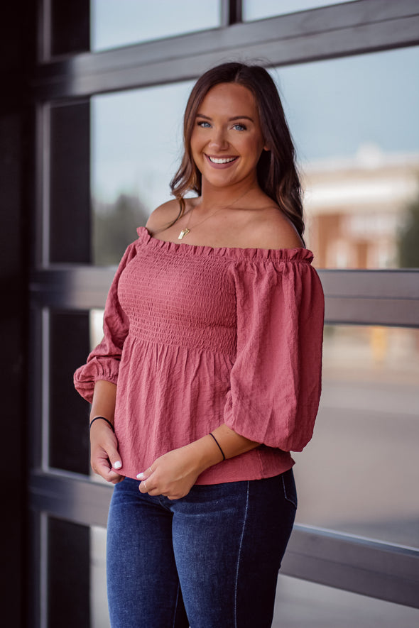 Marsala Smocked Woven Blouse