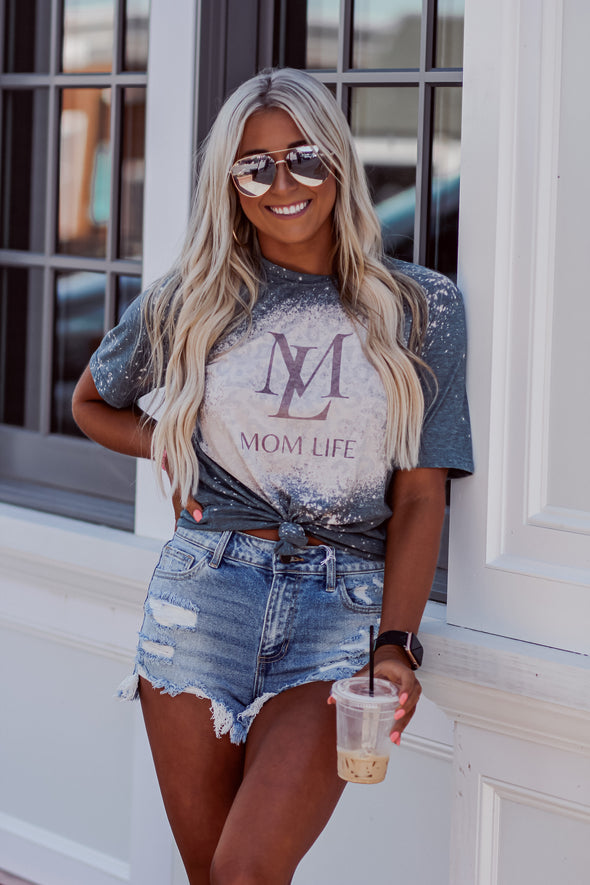 Mom Life Bleached Graphic Tee
