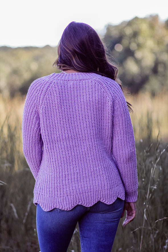 Lilac Scallop Hem Soft Knit Sweater