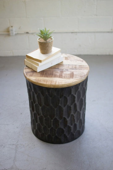 Pressed Metal Side Table With Mango Wood Top