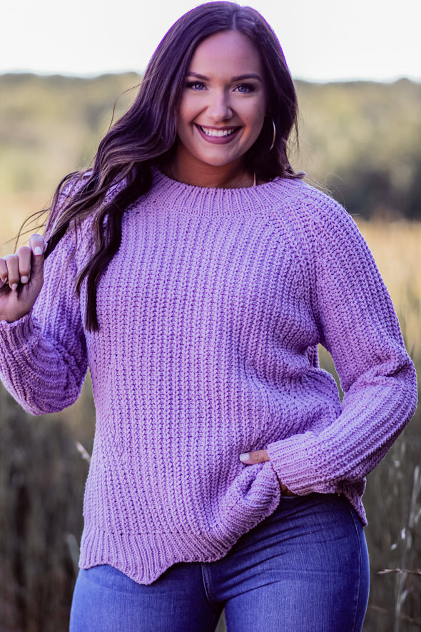 Lilac Scallop Hem Soft Knit Sweater
