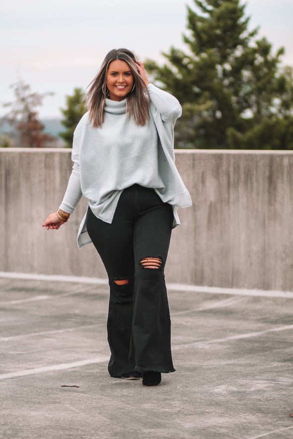 Heather Grey Brushed Knit Cowl Neck Top