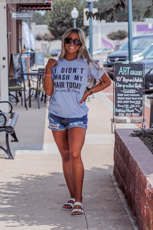STOREFRONT Dusty Blue Jesus Loves Me Anyway Graphic Tee