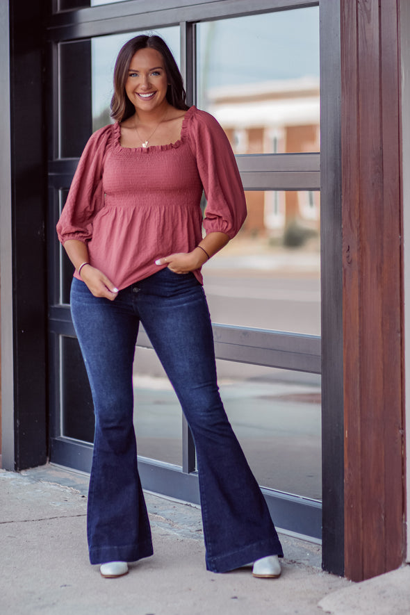 Marsala Smocked Woven Blouse