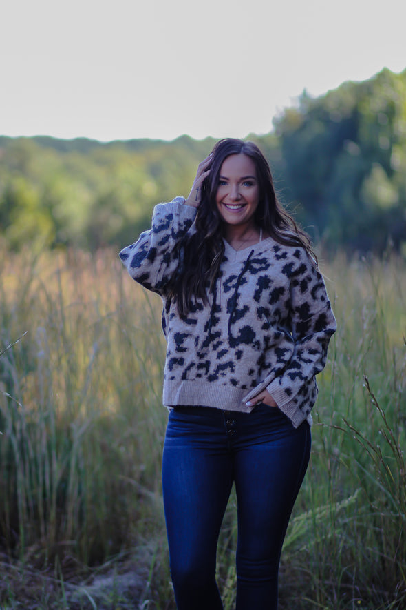 Taupe Leopard Hooded Sweater