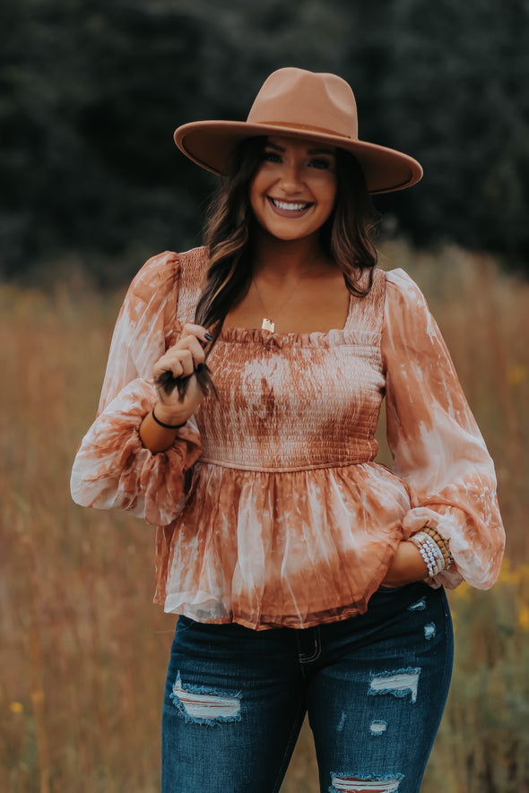 Rose Shimmer Tie Dye Smocked Blouse