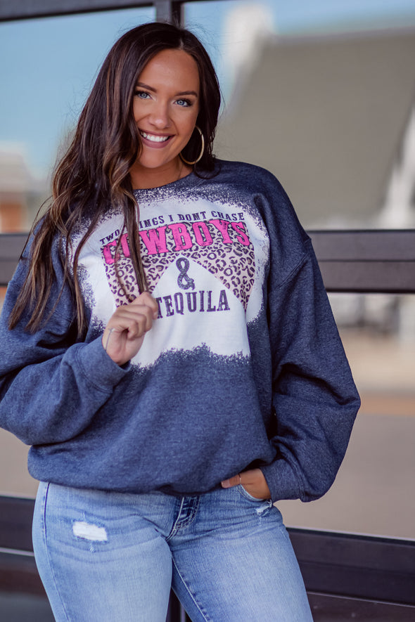 Cowboys and Tequila Bleached Graphic Sweatshirt