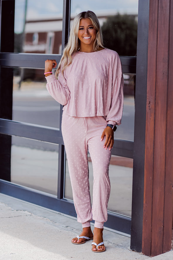 Mauve Textured Dot Lounge Set