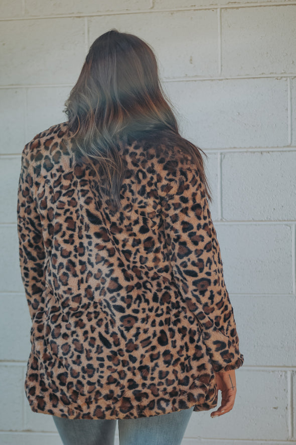 Brown Leopard Cozy Faux Fur Jacket
