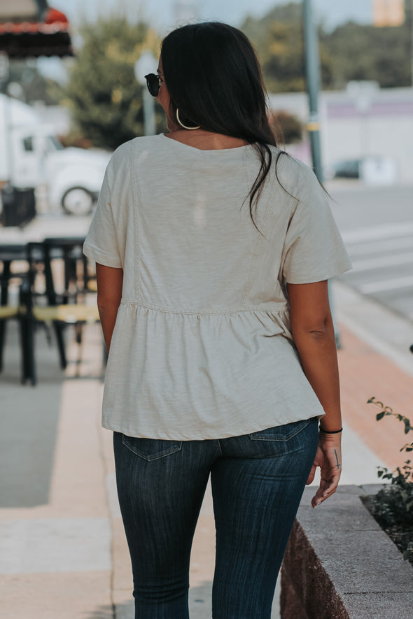 Taupe Button Down Embroidered Blouse