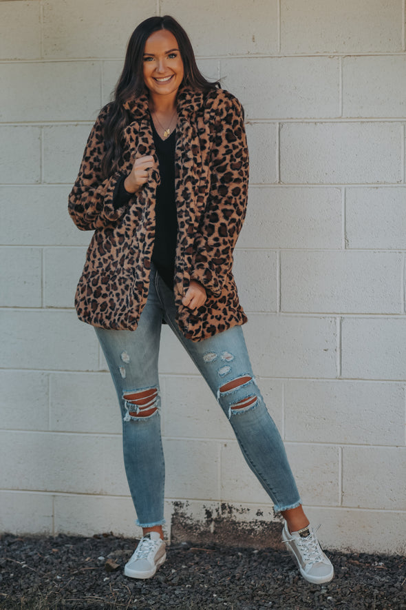 Brown Leopard Cozy Faux Fur Jacket