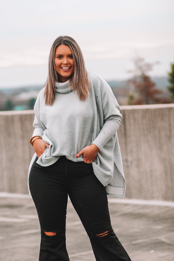 Heather Grey Brushed Knit Cowl Neck Top