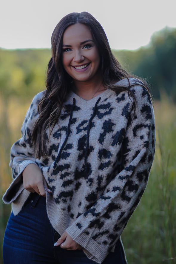 Taupe Leopard Hooded Sweater