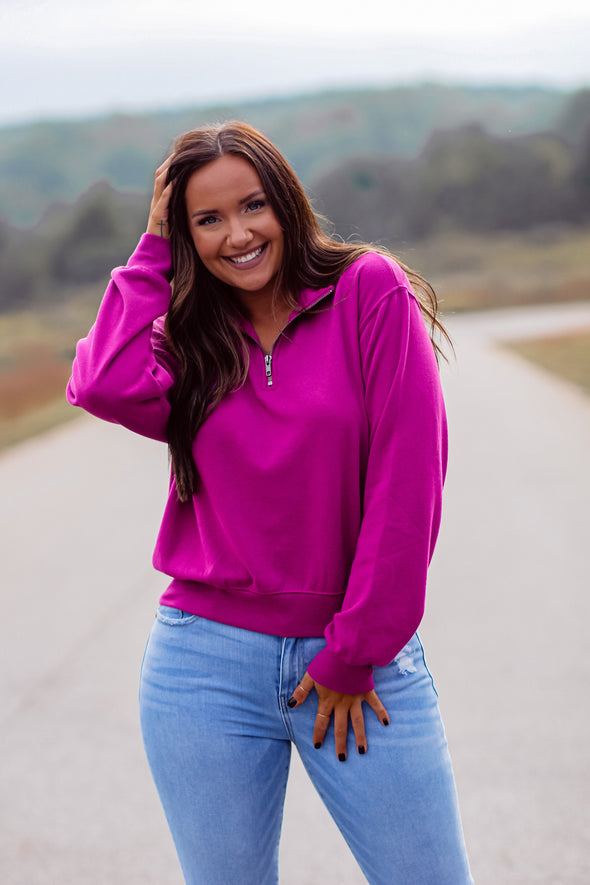 Z Supply Jewel Pink Half Zip Sweatshirt