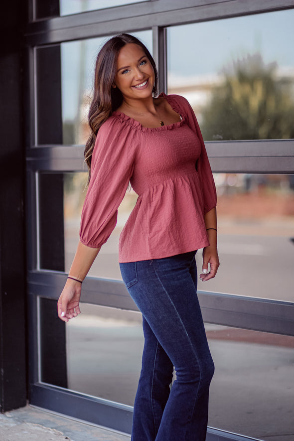 Marsala Smocked Woven Blouse