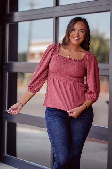 Marsala Smocked Woven Blouse