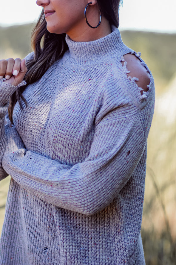 Heather Grey Distressed Multi Speckled Sweater