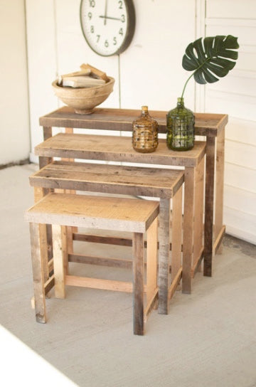 Four Rustic Recycled Wood Console Display Tables