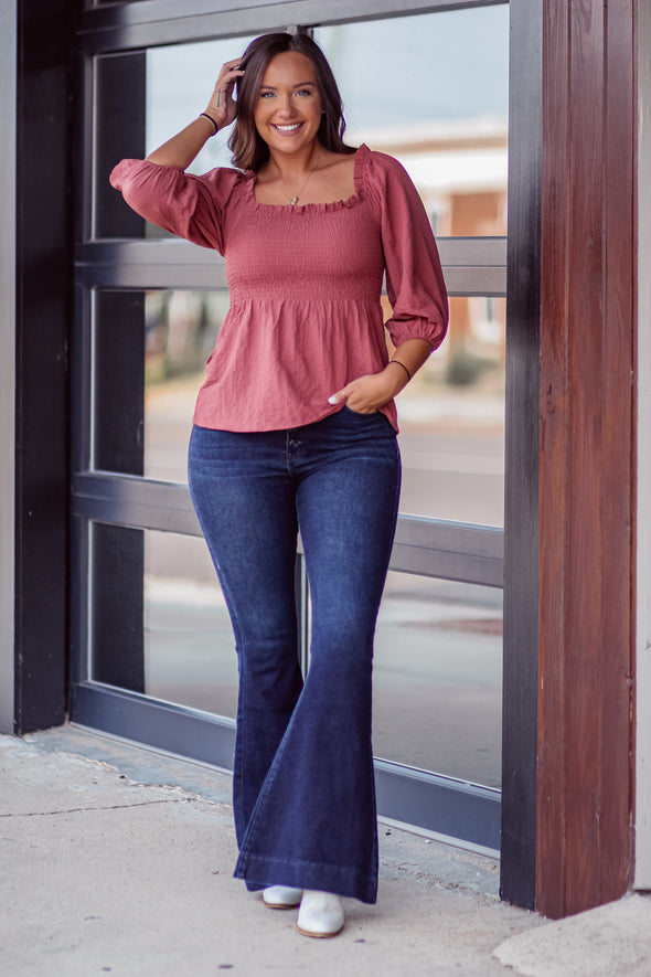 Marsala Smocked Woven Blouse