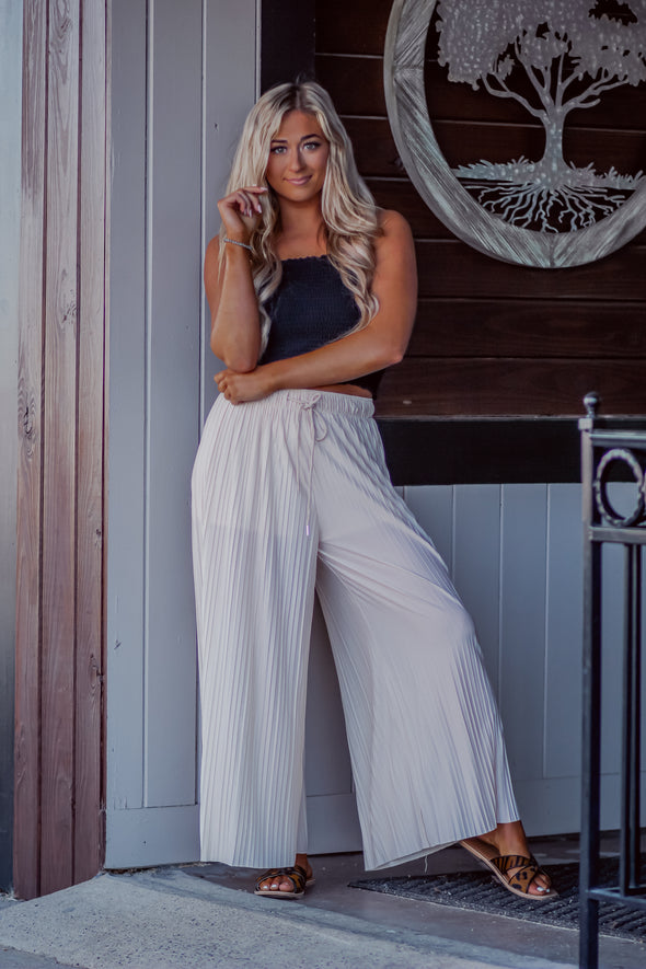 Taupe Woven Pleated Palazzo Pants