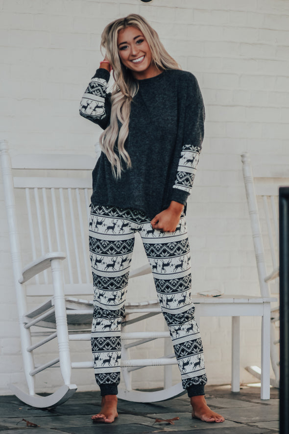 Charcoal Reindeer Pajama Set