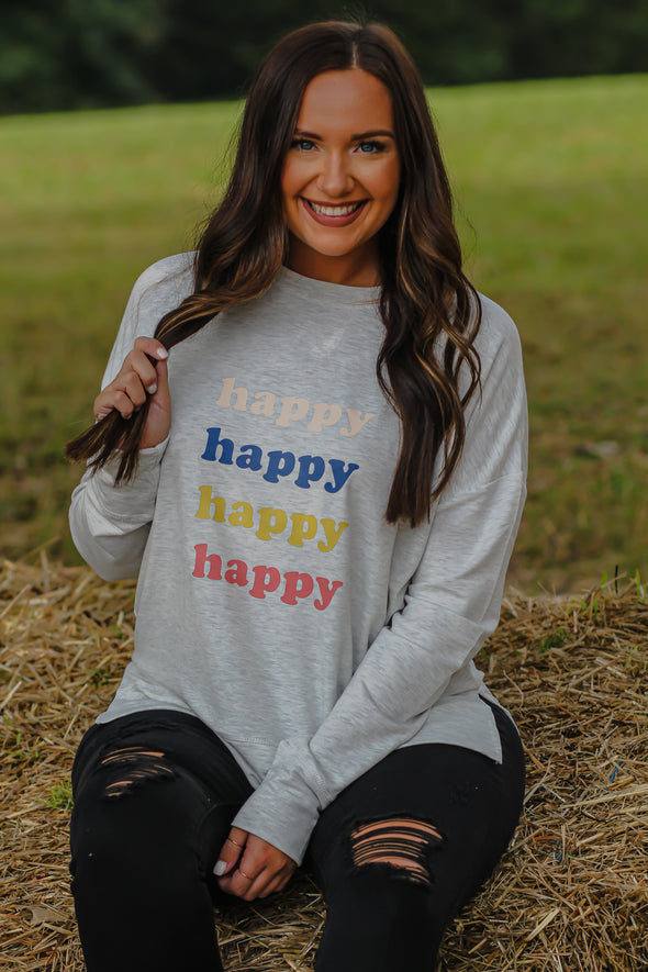 Happy Graphic Oatmeal Pullover