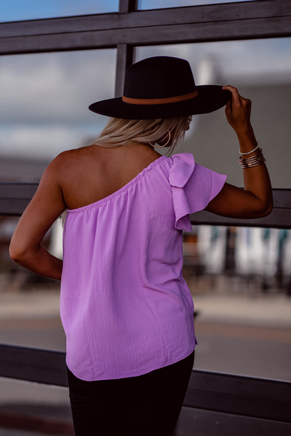 Lilac Solid Ruffle One Shoulder Top in Regular & Curvy