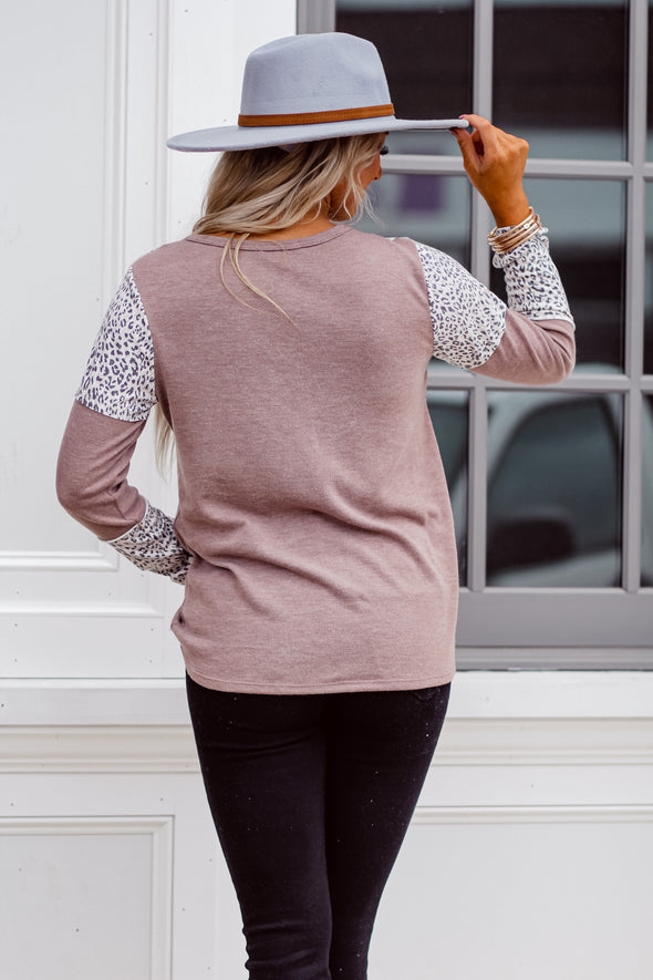 Mocha & Leopard Criss Cross Tie Front Top