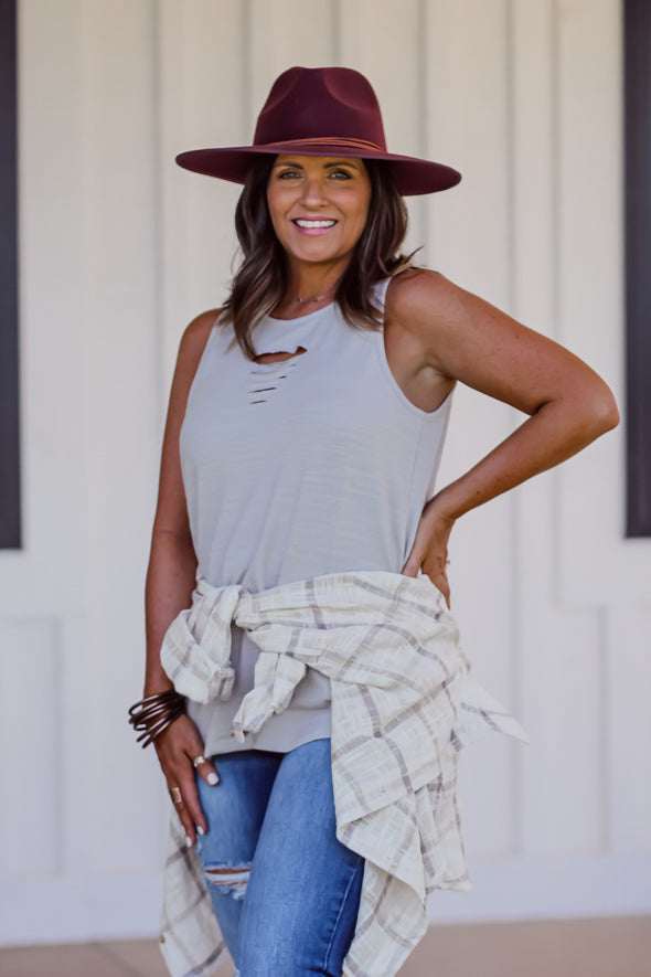 Cream & Mocha Plaid Button Down Top