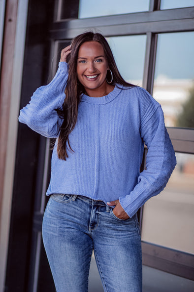 Periwinkle Chenille Ribbed Sleeve Sweater