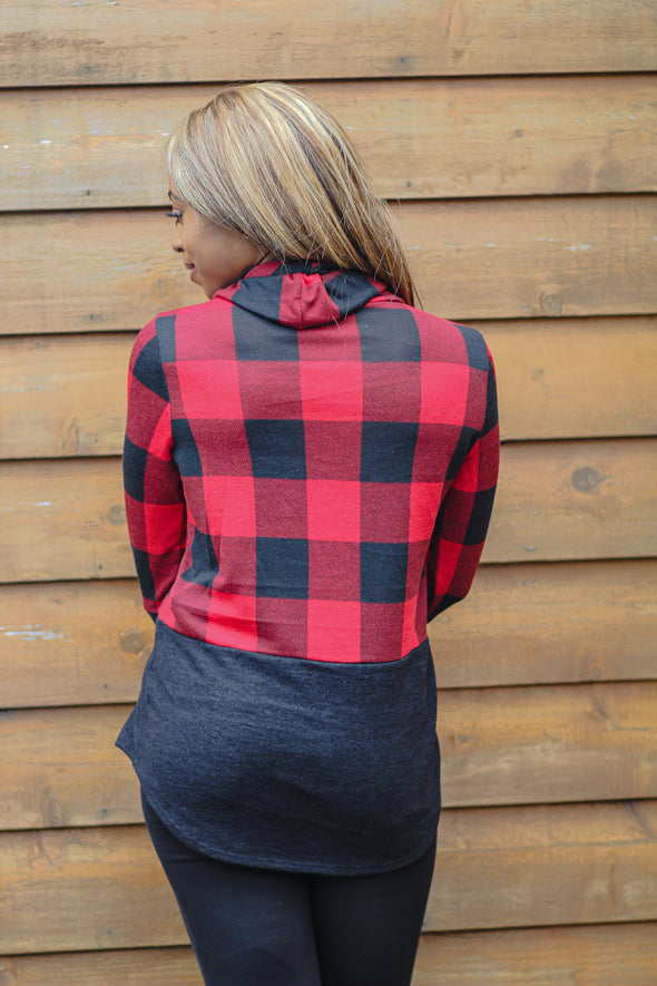 Red Buffalo Plaid Sequin Pocket Top