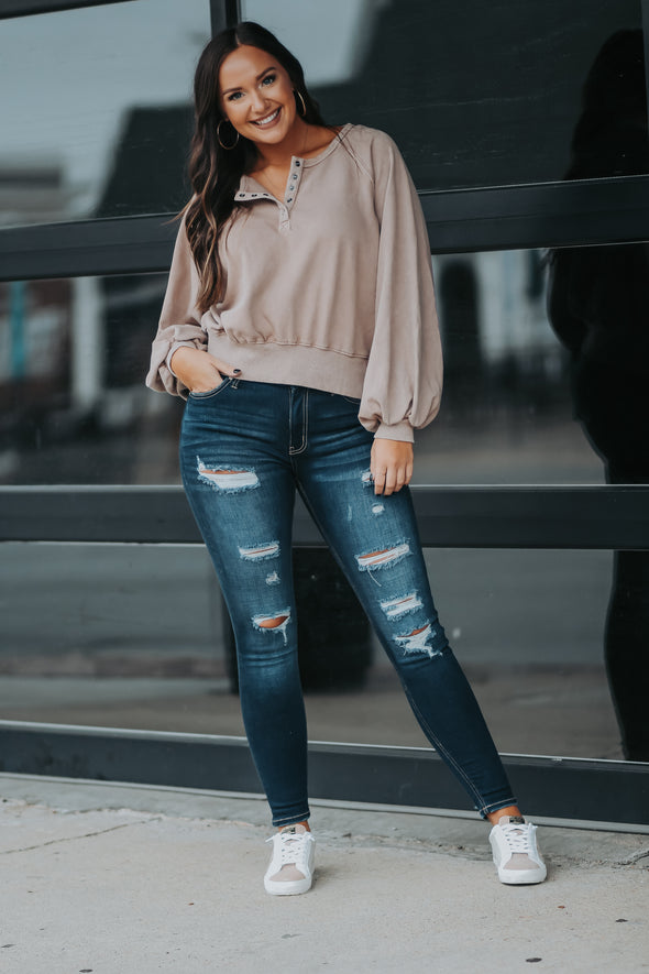 Dusty Taupe Henley Pullover