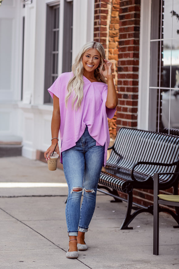 Lilac Dolman Sleeve V Neck Tunic