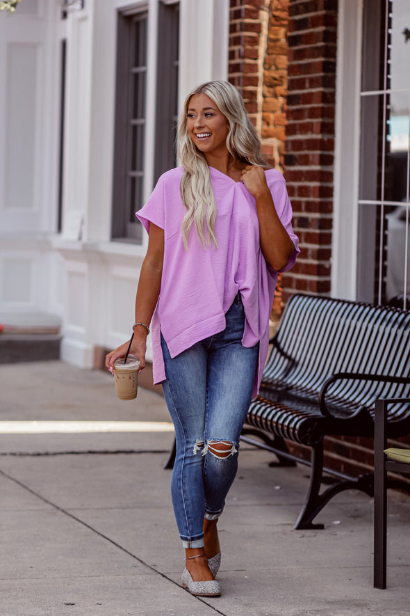 Lilac Dolman Sleeve V Neck Tunic