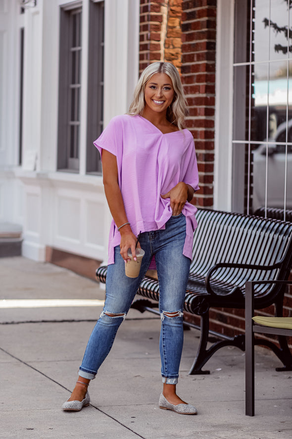 Lilac Dolman Sleeve V Neck Tunic