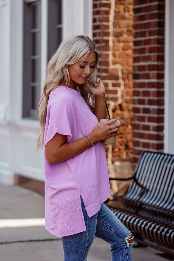 Lilac Dolman Sleeve V Neck Tunic