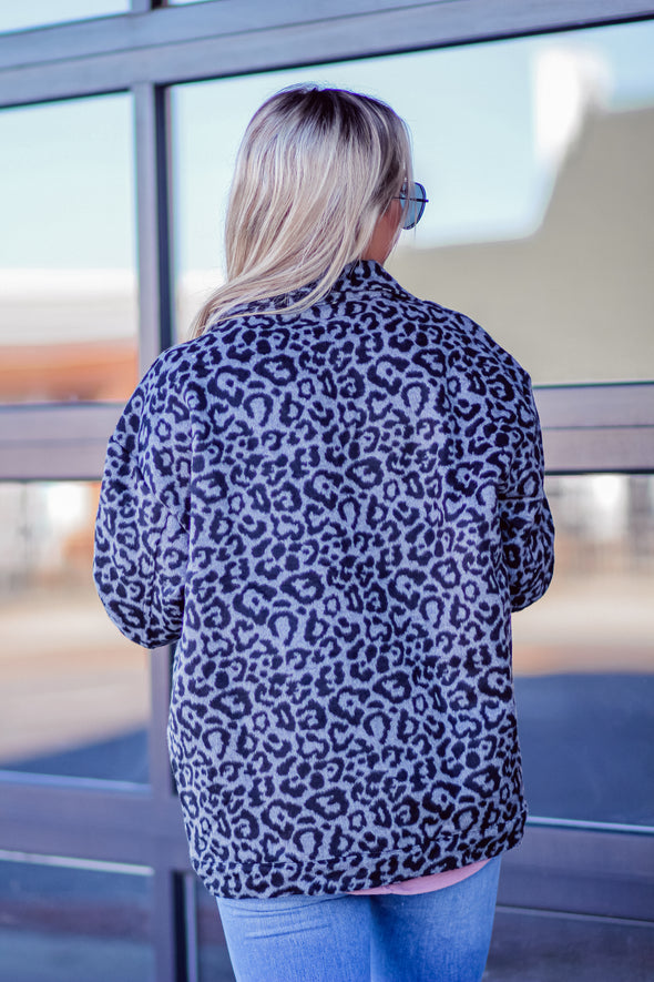 Charcoal Leopard Wool Textured Jacket