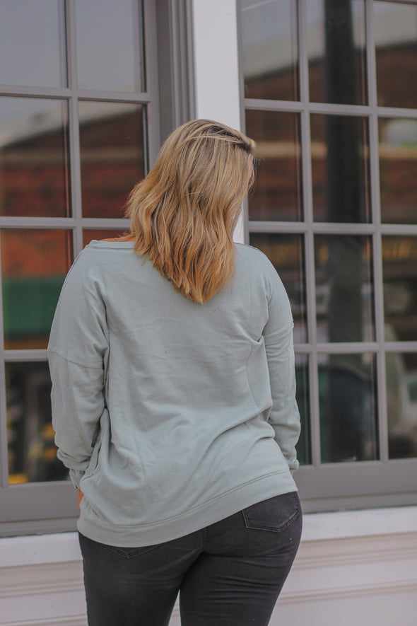 Sage Boat Neck Slouchy Pullover