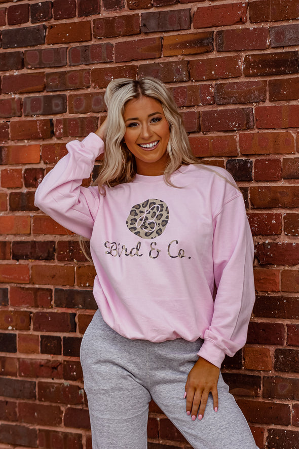 Baby Pink & Leopard Bird & Co Graphic Pullover