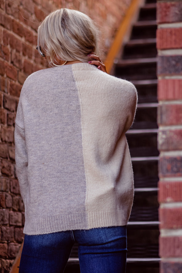 Beige Color Block Soft Knit Sweater