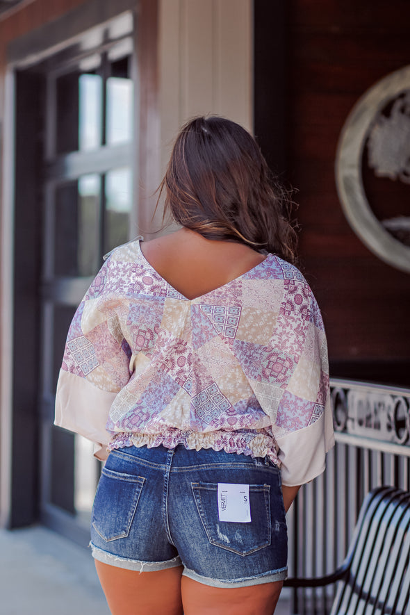 Multi Print Smocked Kimono Top