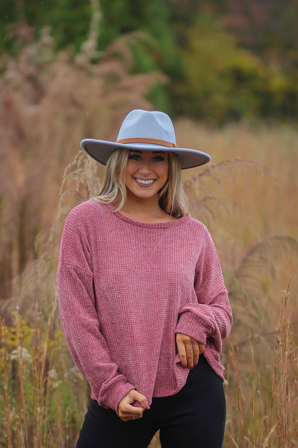 Mauve Chenille Knit Long Sleeve Top