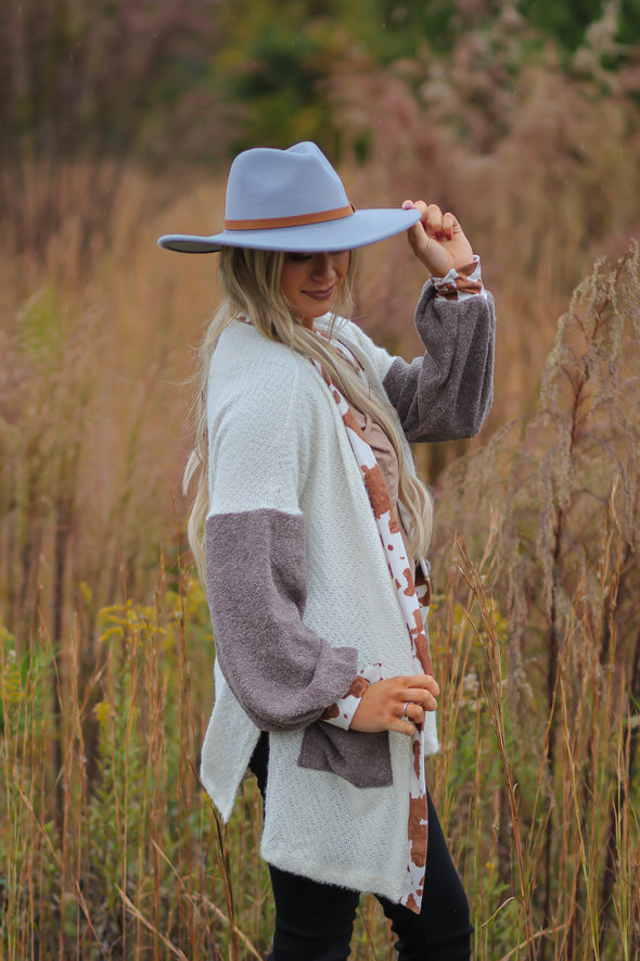 Ivory & Brown Cow Open Front Cardigan