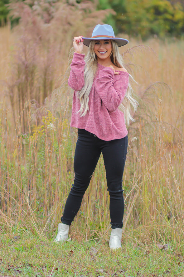 Mauve Chenille Knit Long Sleeve Top