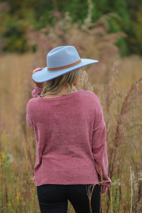 Mauve Chenille Knit Long Sleeve Top