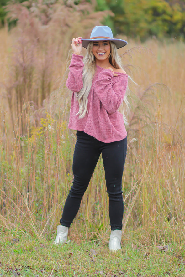 Mauve Chenille Knit Long Sleeve Top